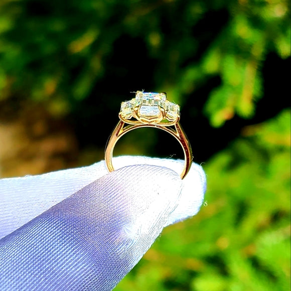 Solid 14k Gold Total 3ct Emerald Moissanite Ring