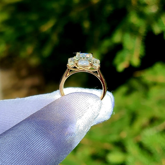 Solid 14k Gold Total 3ct Emerald Moissanite Ring