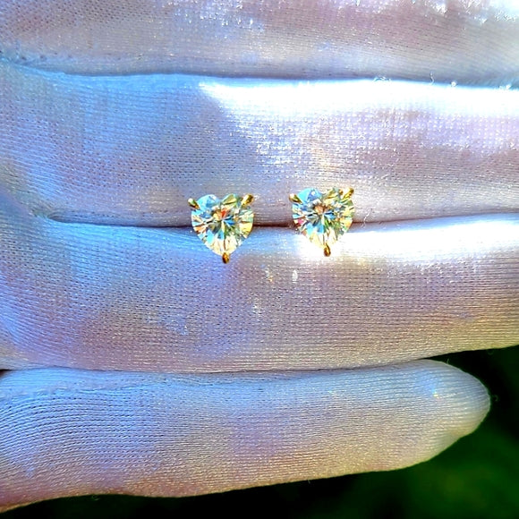 Solid 14k Gold 1ct Heart Moissanite Earrings