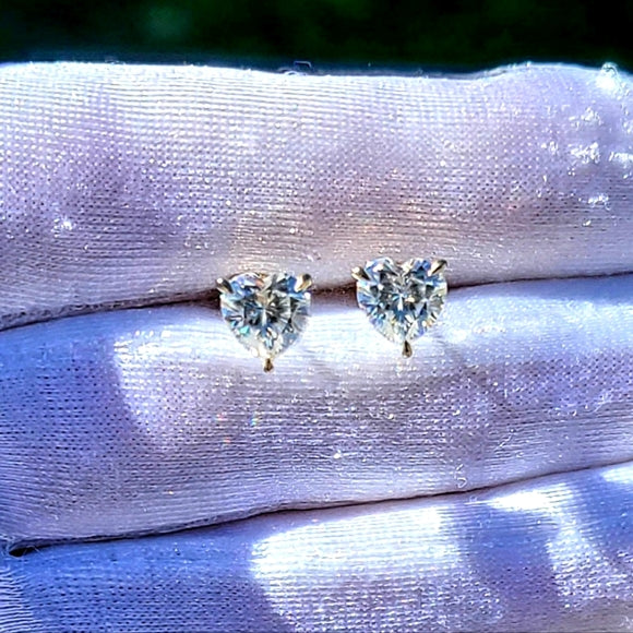 Solid 14k Gold 1ct Heart Moissanite Earrings