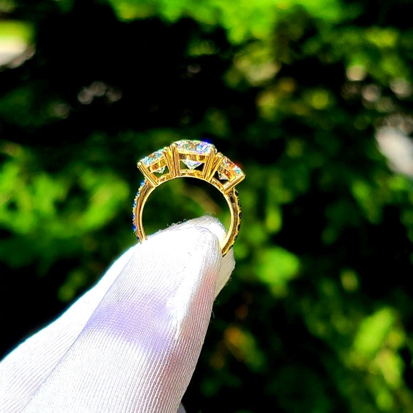 Solid 18k Gold 4.5ct Moissanite Ring with Side Blue Sapphire