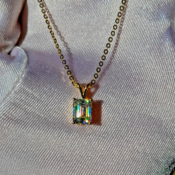 Solid 18k Gold 2ct Emerald Cut Moissanite Necklace