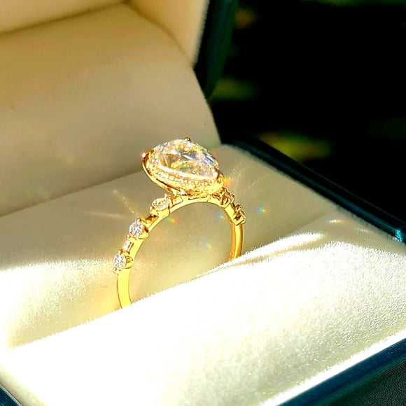 Solid 14k Gold 2ct Pear Moissanite Ring
