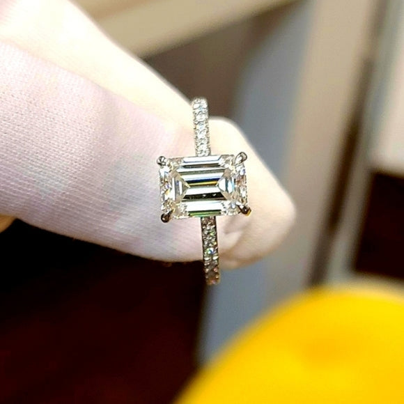 Solid 14k Gold 3.5ct Emerald Moissanite Ring and Band