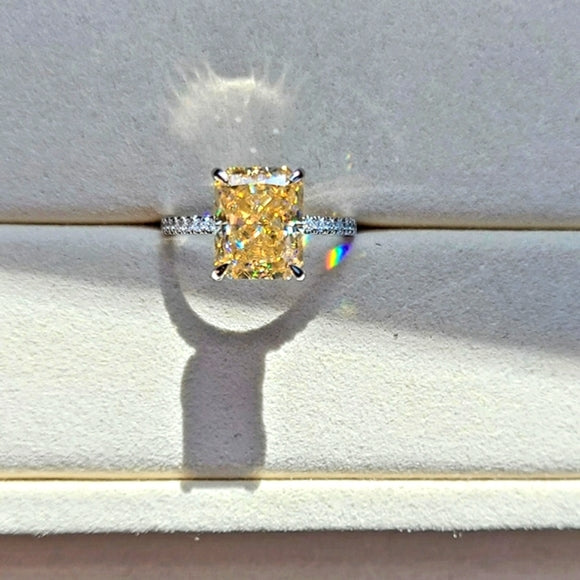 Solid 14k Gold 4ct Yellow Radiant Moissanite Ring